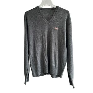 Vintage Le Tigre V-Neck Sweater Gray Tiger Logo Made in USA Mens L Grandpacore